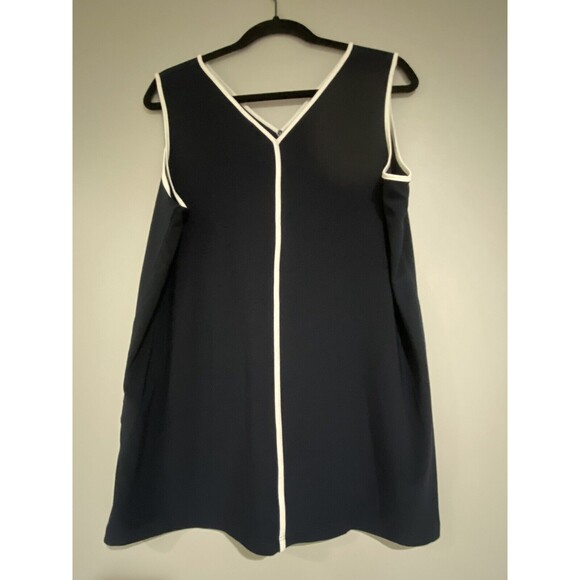 Anne Klein Navy Blue White Striped Sleeveless Silky Top M Medium Shirt Blouse - Picture 4 of 11